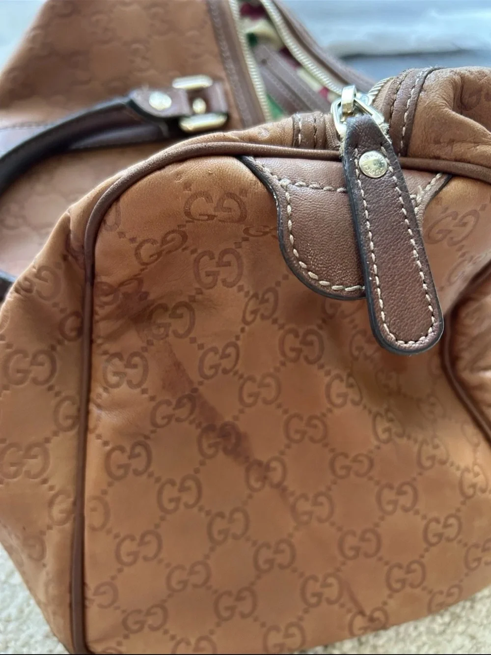 Authentic GUCCI Guccissima Brown Leather Boston Bag Vintage Joy Satchel Medium